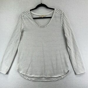 LOFT Women’s L/S Tee Sz L White & Gray Scoop Neck Poly/Cotton/Rayon Knit EUC